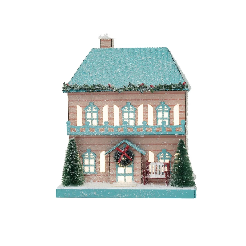 Hello Honey® 10" Decorative Paper House with LED Light, Glitter & Tinsel