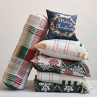 Hello Honey® 18" Red, Green & Gold Plaid Textured Woven Throw Pillow