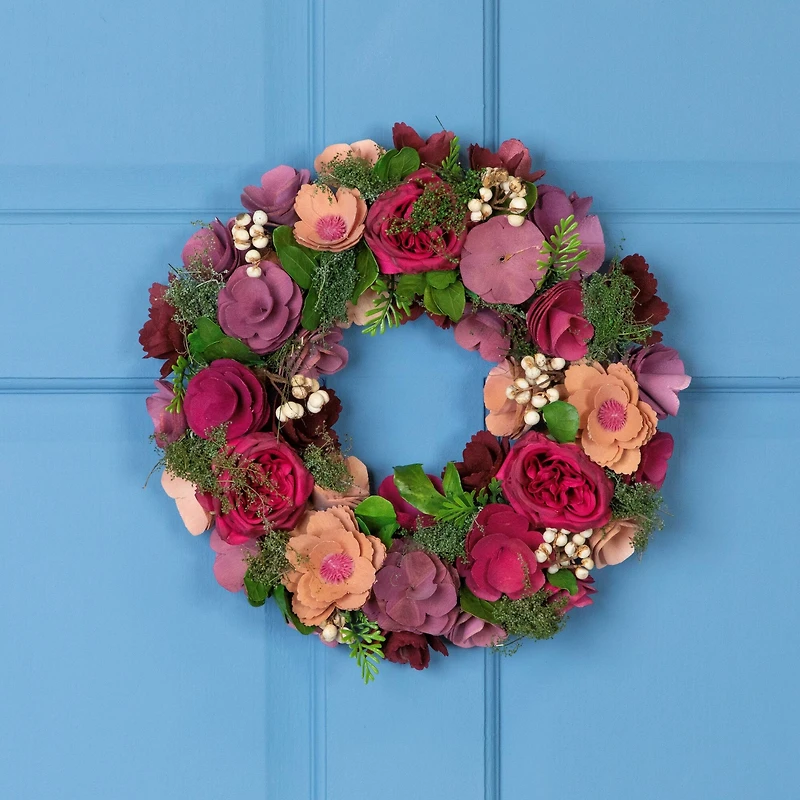 13.5" Wooden Floral Artificial Spring Wreath with Dried Pods
