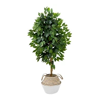 4.5ft. Artificial Ficus Tree with Double Trunk in Handmade Cotton & Jute Basket