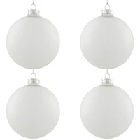 4ct. 4" White & Silver Frosted Matte Glass Ball Ornaments