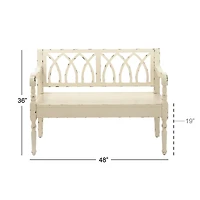 Farmhouse Rectangular Distressed White Wooden Indoor Bench