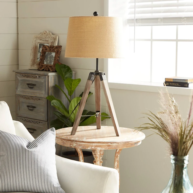 Set of 2 Brown Wood Rustic Table Lamp, 31"