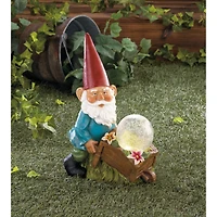 11.75" Gnome with Wheel Barrow Solar Statue