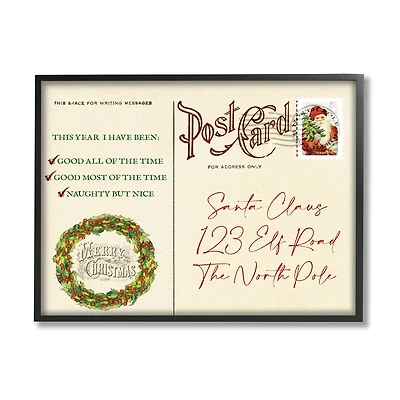 Stupell Industries Merry Christmas Vintage Postcard Framed Giclee Art