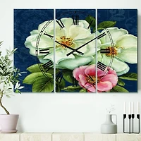 Designart Handpainted Blue Damask Flowers Farmhouse 3 Panel Wall Clock