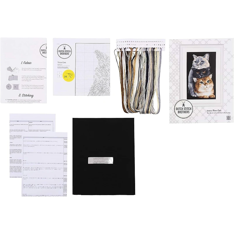 Thea Gouverneur Three Cats Black Cross Stitch Kit