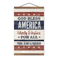 God Bless America Teak Hanging Canvas