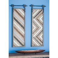 Set of 2 Brown Wood Farmhouse Abstract Wall Decor, 16" x 39"