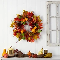 24" Maple Leaf & Berries Fall Artificial Wreath