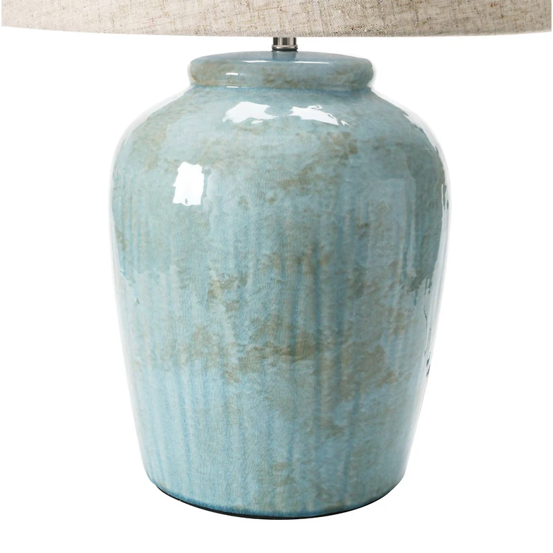 Hello Honey® 25" Aqua Reactive Glass Coastal Stoneware Table Lamp with Linen Shade