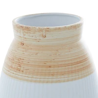 Tan Ceramic Coastal Style Vase, 13" x 9" x 9"