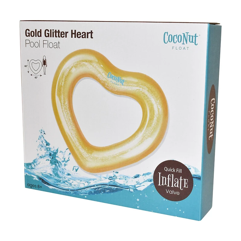 CocoNut Float 4ft. Gold Glitter Heart Pool Float