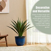 Glitzhome® 15.25" Honeycomb Textured Cobalt Blue Faux Ceramic Plastic Planters, 2ct.