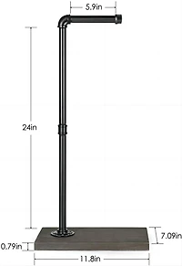 NEX™ 24" Brown Freestanding Iron Pipe Toilet Paper Holder with Solid Wood Base