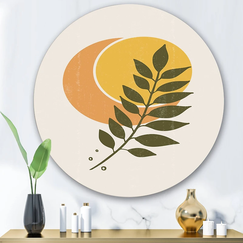Designart - Abstract Geometrical Sun and Moon With Leaf V
