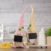16" Pink Gingham Plaid Springtime Gnome with Chalkboard