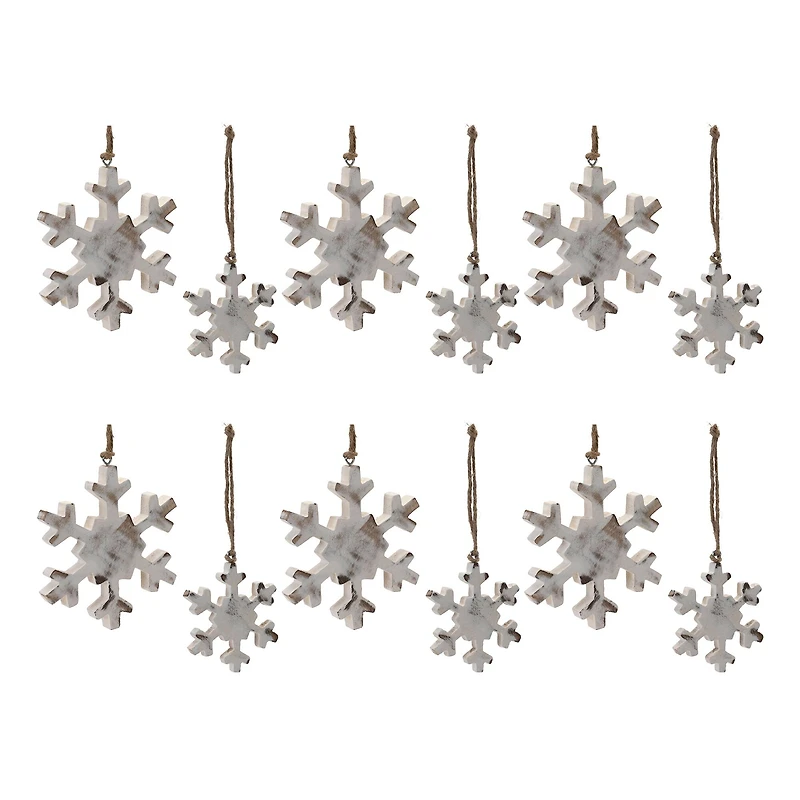 Whitewashed Wood Snowflake Ornament Set