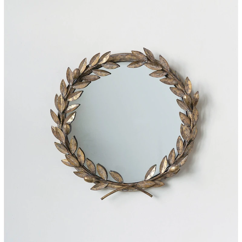 Hello Honey® 18.5" Framed Round Antique Gold Metal Laurel Wreath Wall Mirror