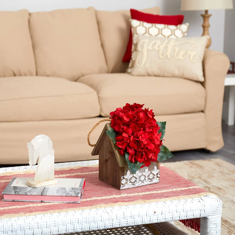 10" Hydrangea Arrangement in Hanging Floral Design House Planter