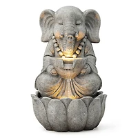 Glitzhome® 21.75" Zen-Style LED 2-Tier Elephant Outdoor Fountain