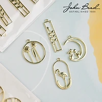 John Bead 34mm Gold Rectangle Leaves Beadwork Pendants, 4ct.