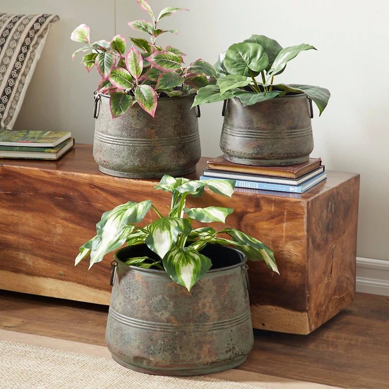 Brass Metal Rustic Planter Set 16", 13" & 11"