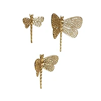 Gold Aluminum Dragonfly Wall Decor with Spotted Cutout Wings, Set of 3
