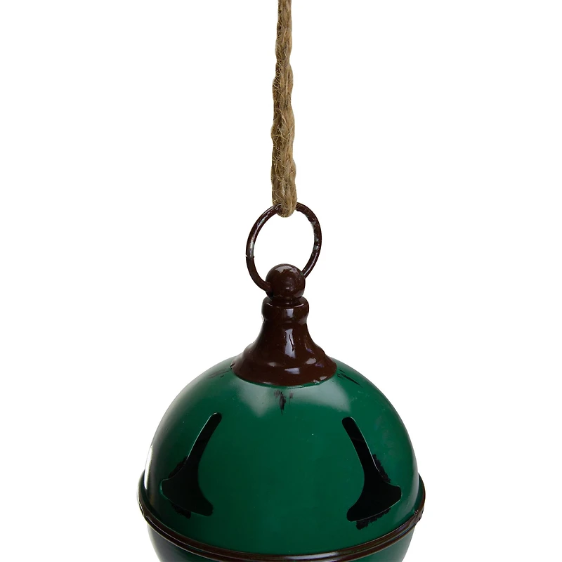 5" Green Metal Jingle Bell Hanging Christmas Decoration