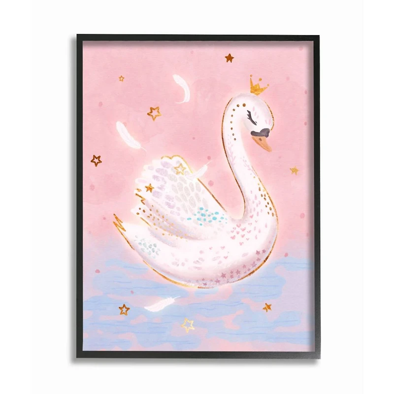 Stupell Industries Princess Swan Lake Girl's Nursery Animal Illustration Framed Wall Art