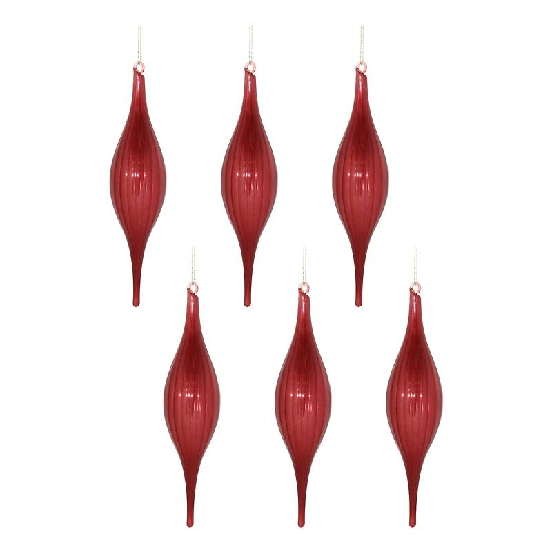 10.5" Red Ribbed Glass Drop Ornaments, 6ct.