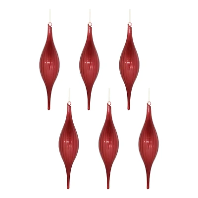 10.5" Red Ribbed Glass Drop Ornaments, 6ct.
