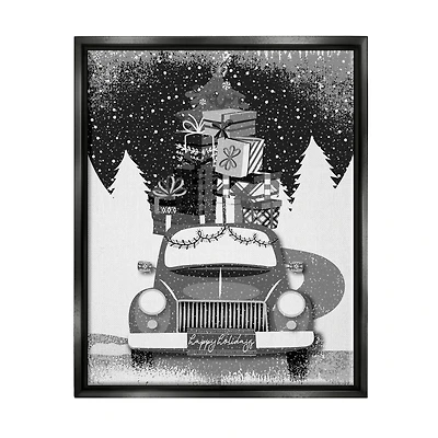 Stupell Industries Happy Holidays Gifts Car Framed Floater Canvas Wall Art