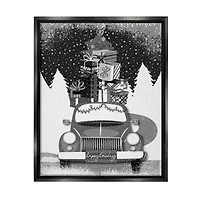 Stupell Industries Happy Holidays Gifts Car Framed Floater Canvas Wall Art