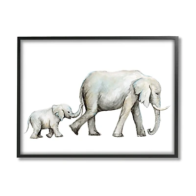 Stupell Industries Baby Elephant Mother Watercolor Painting Nursery Safari Animals Framed Wall Art