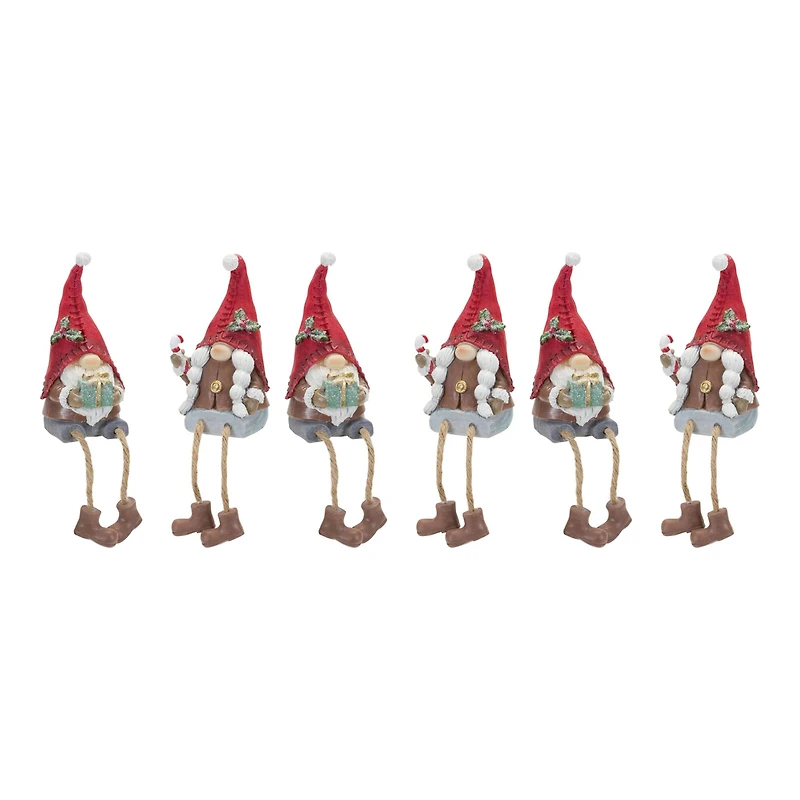 Festive Gnome with Candy Cane & Present Shelf Sitters Set, 8.25" & 8"