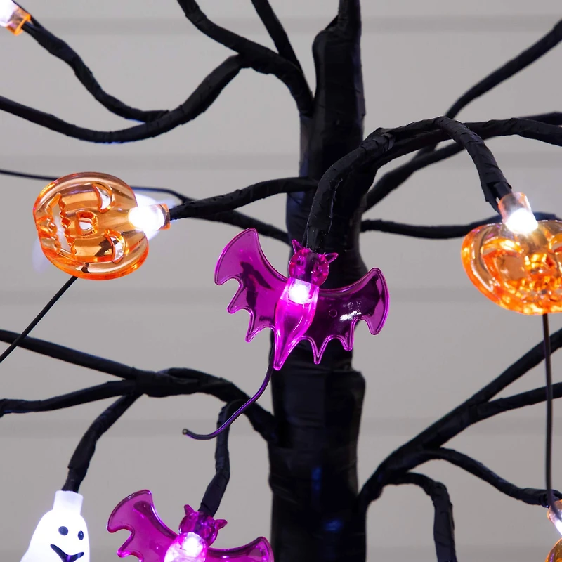 18in. Pre-Lit Artificial Halloween Ghost, Bats & Pumpkins 24 LED Lighted Ornament Tree