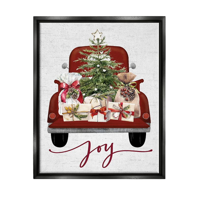 Stupell Industries Joy Holiday Red Gift Truck Framed Floater Canvas Wall Art