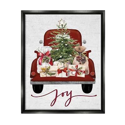 Stupell Industries Joy Holiday Red Gift Truck Framed Floater Canvas Wall Art