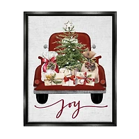 Stupell Industries Joy Holiday Red Gift Truck Framed Floater Canvas Wall Art