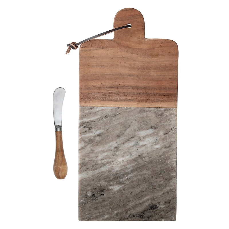 Hello Honey® Marble & Acacia Wood Cutting Board Tray with Knife & Leather Tie
