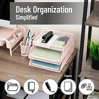 Mind Reader 2 Tier Paper Tray with Top Supply Compartment, Desktop File Organizer, Metal Mesh