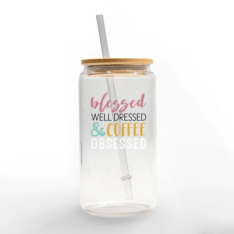 16oz. Blessed Well Dressed & Coffee Obsessed Glass Can Cup