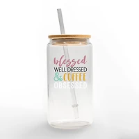 16oz. Blessed Well Dressed & Coffee Obsessed Glass Can Cup