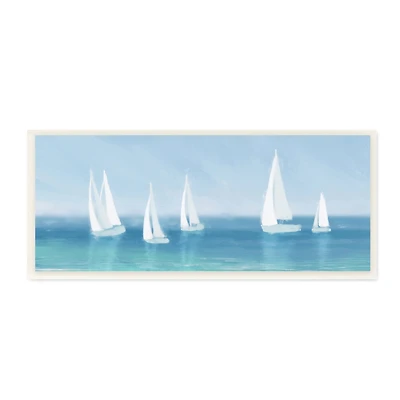 Stupell Industries White Sail Boats across Soft Blue Coast,7" x 17"