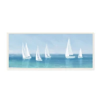 Stupell Industries White Sail Boats across Soft Blue Coast,7" x 17"