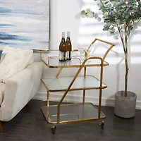 Gold Metal Glass Shelf 3-Tier Bar Cart