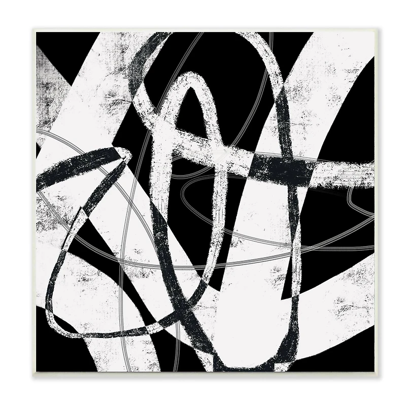 Stupell Industries Black and White Abstract Moving Paint Brush Strokes,12" x 12"