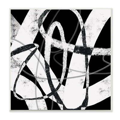 Stupell Industries Black and White Abstract Moving Paint Brush Strokes,12" x 12"
