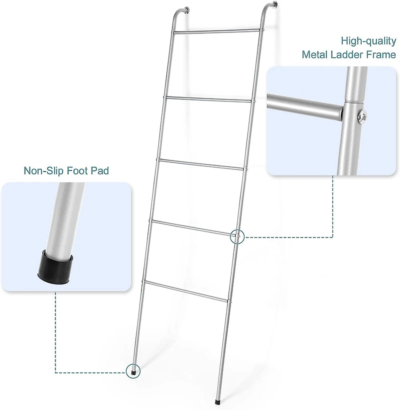 NEX™ 5ft. 5-Tier Silver Wall-Mounted Metal Towel Ladder